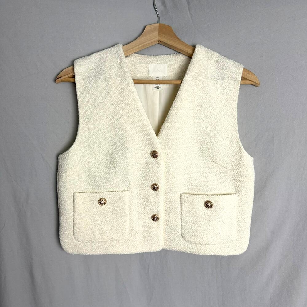 H&M Tweed Vest Off White XS Preppy Old Money